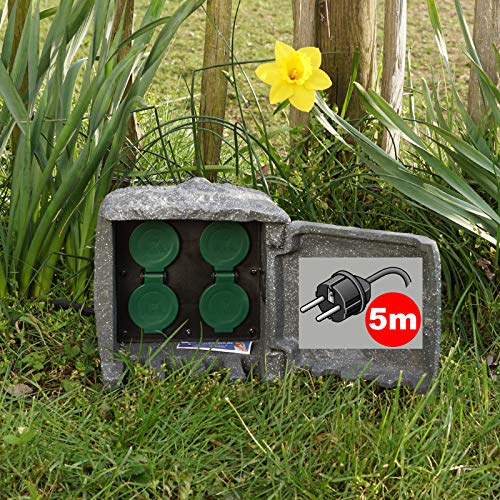 TRUTZHOLM Gartensteckdose Stein Außensteckdose Dunkelgrau 5m Kabellänge