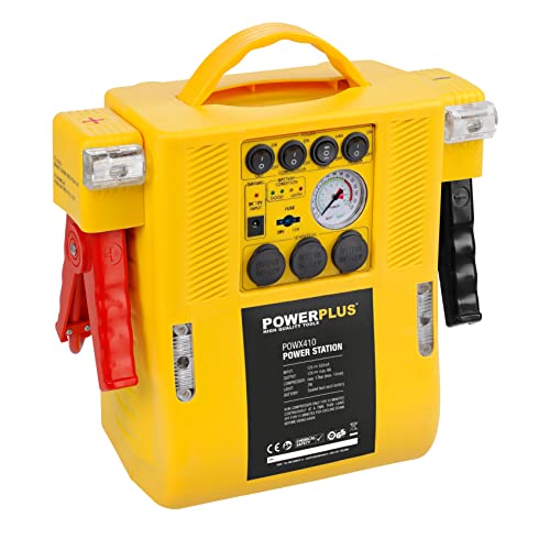 Powerplus Starthilfe Set POWE80090 | 4-in-1 Powerstation Mit Kompressor & Lampe | 7000 MAh, Für Autos Bis 1.6L