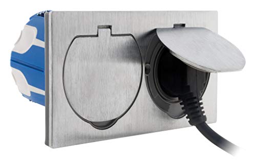 Edelstahl Bodeneinbausteckdose IP55 – Doppelsteckdose Mit Klappdeckel, Typ E (Französisch), Spritzwassergeschützt